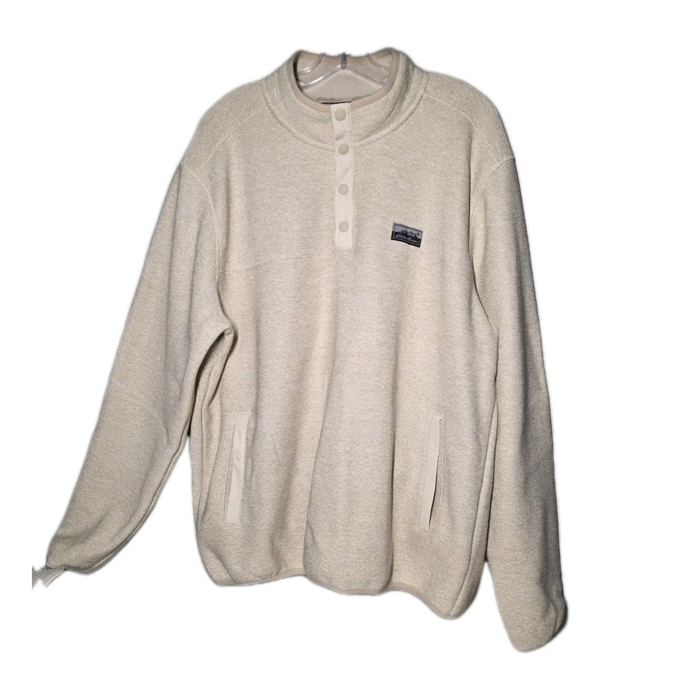Eddie Bauer Sweater Mens Large Beige Fleece Quarter Snap Neck Pullover Outdoors